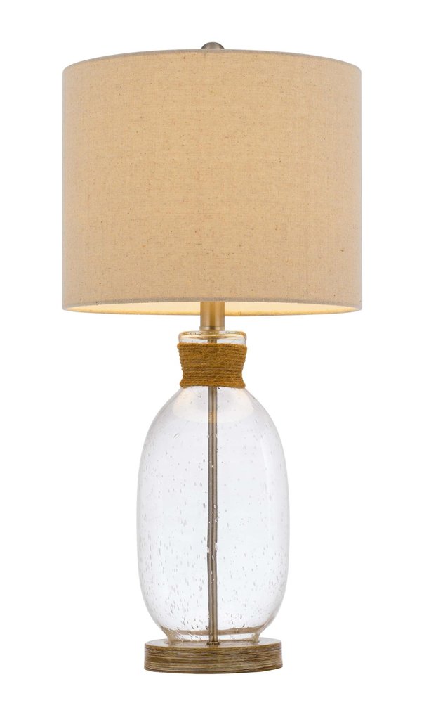 26" Brown Seeded Glass Table Lamp With Drum Shade