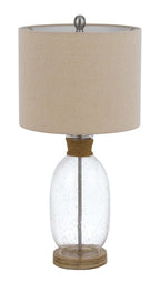 26" Brown Seeded Glass Table Lamp With Drum Shade