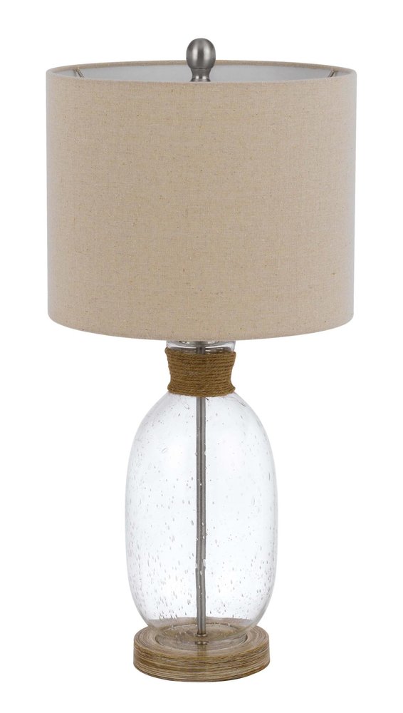 26" Brown Seeded Glass Table Lamp With Drum Shade