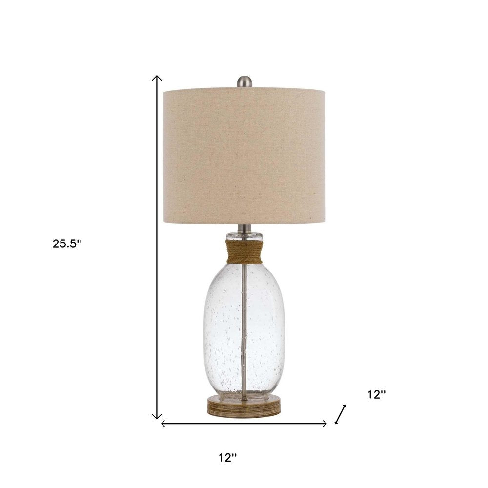 26" Brown Seeded Glass Table Lamp With Drum Shade