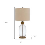 26" Brown Seeded Glass Table Lamp With Drum Shade