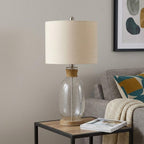 26" Brown Seeded Glass Table Lamp With Drum Shade