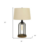 27" Brown Metal Two Light Globe Table Lamp With Eggshell Empire Shade