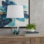 27" Clear Glass Table Lamp With White Empire Shade