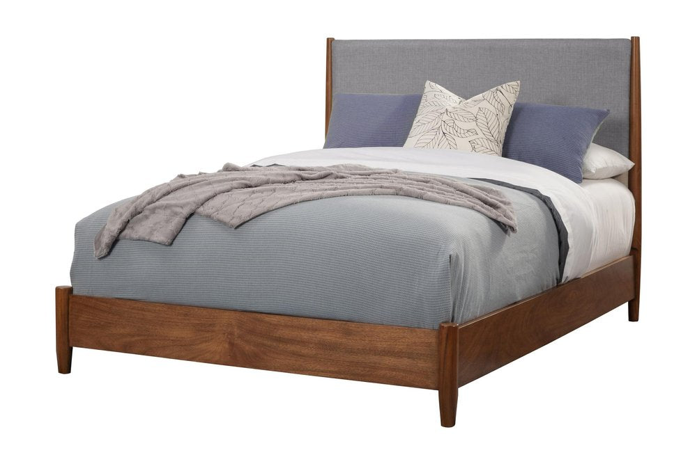 Brown and Gray Solid Wood And Linen California King Bed Frame