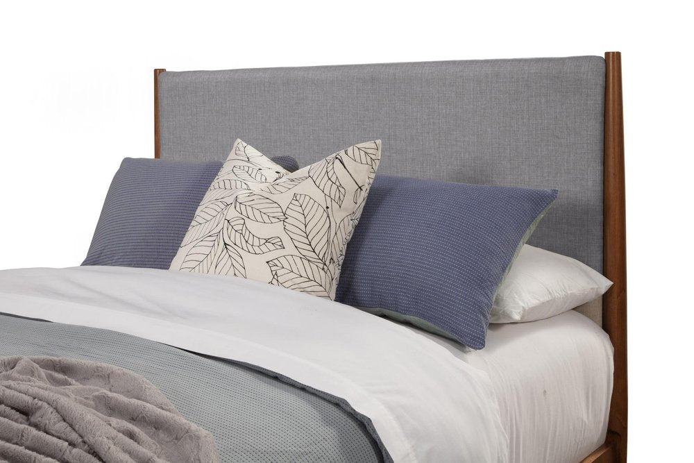Brown and Gray Solid Wood And Linen California King Bed Frame