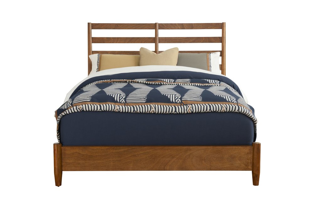 Brown Slat Back Solid Wood California King Bed Frame