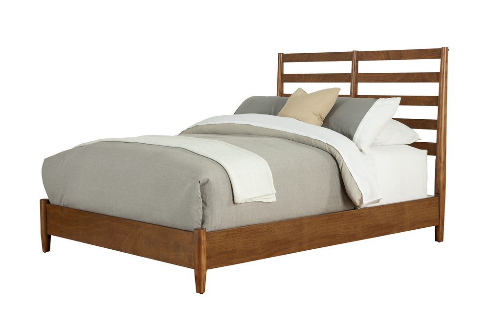 Brown Slat Back Solid Wood California King Bed Frame