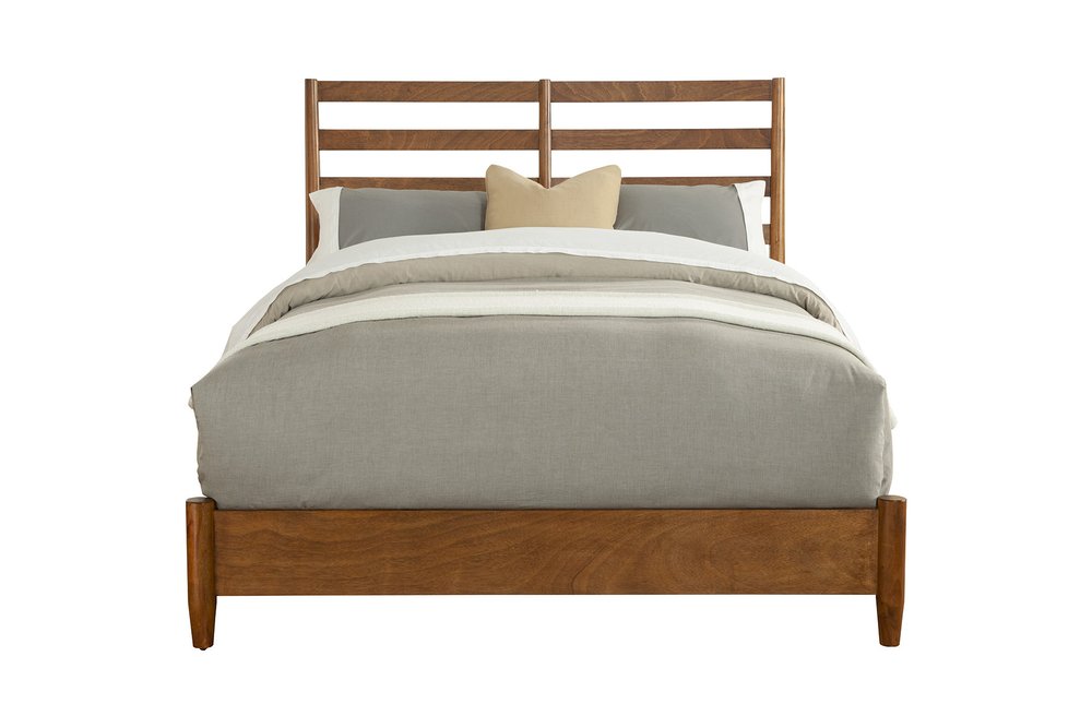 Brown Slat Back Solid Wood California King Bed Frame