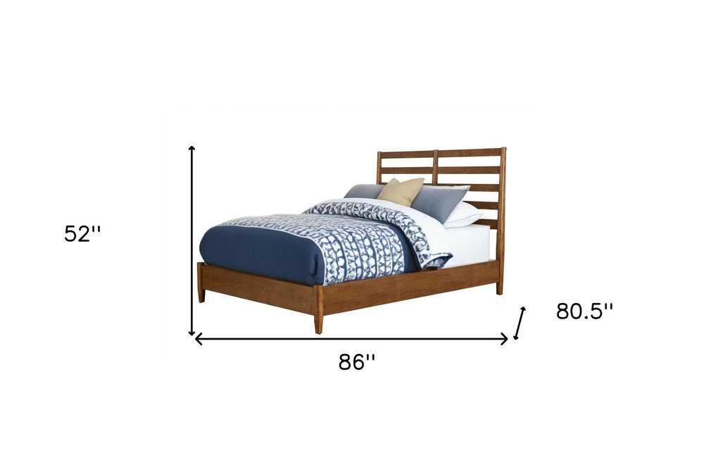 Brown Slat Back Solid Wood King Bed Frame
