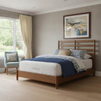 Brown Slat Back Solid Wood King Bed Frame