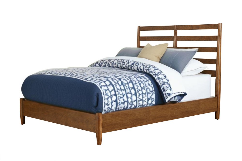 Brown Slat Back Solid Wood King Bed Frame
