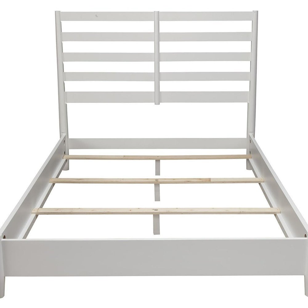 White Slat Back Solid Wood California King Bed Frame