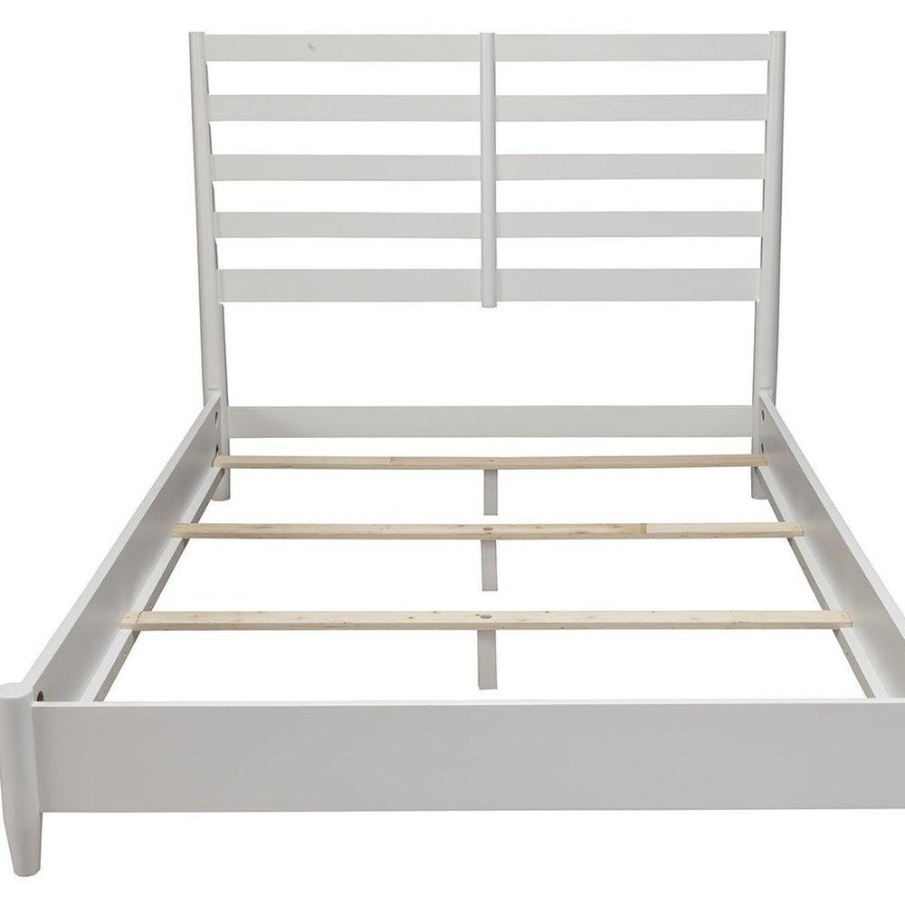 White Slat Back Solid Wood King Bed Frame