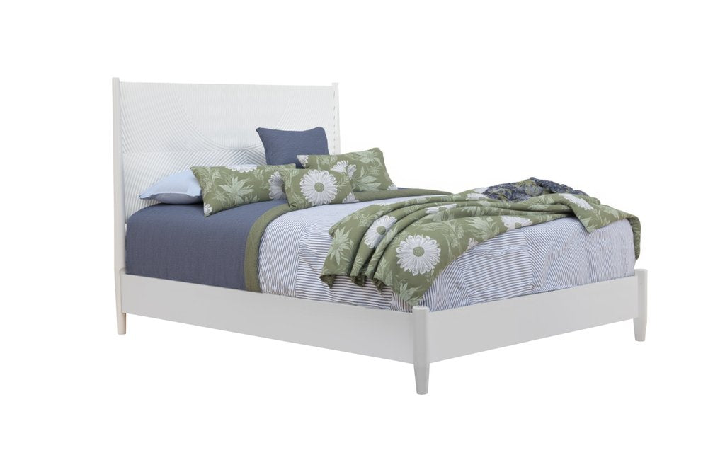 White Carved Geometric Solid Wood California King Bed Frame