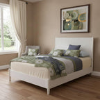 White Carved Geometric Solid Wood King Bed Frame