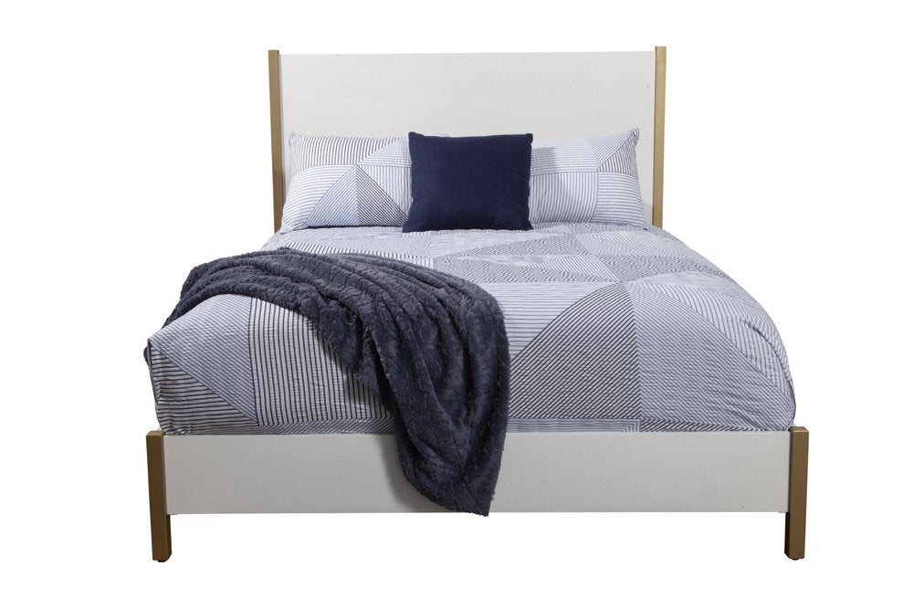 Natural and White Solid Wood And Upholstery California King Bed Frame
