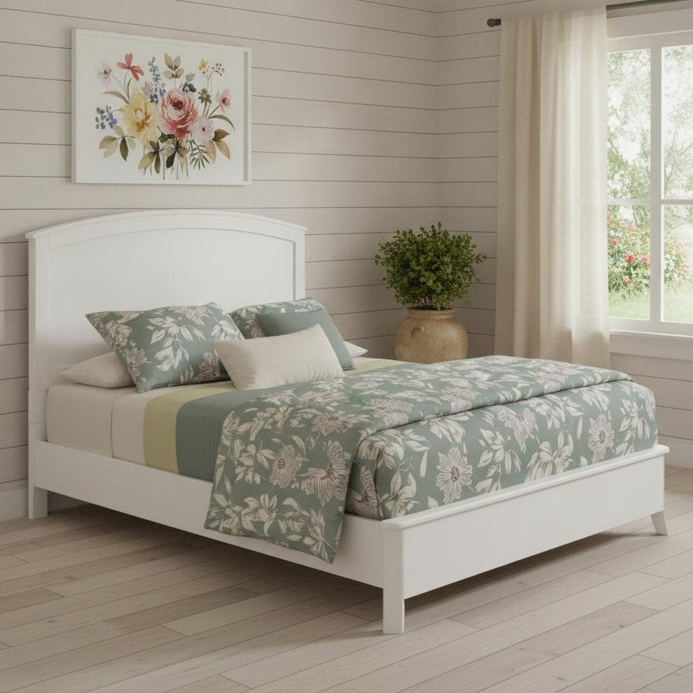 White Solid Wood King Bed Frame