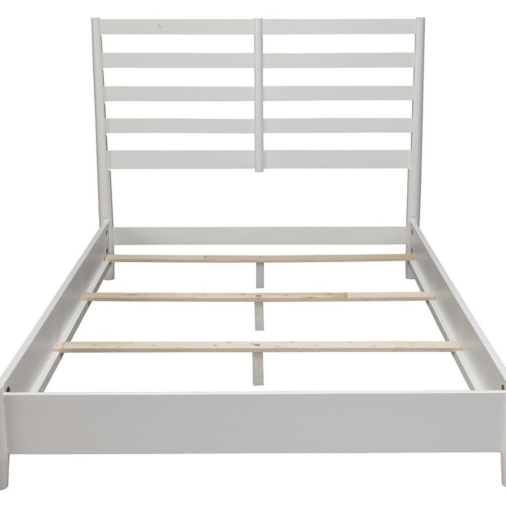 White Slat Back Solid Wood Full Bed Frame