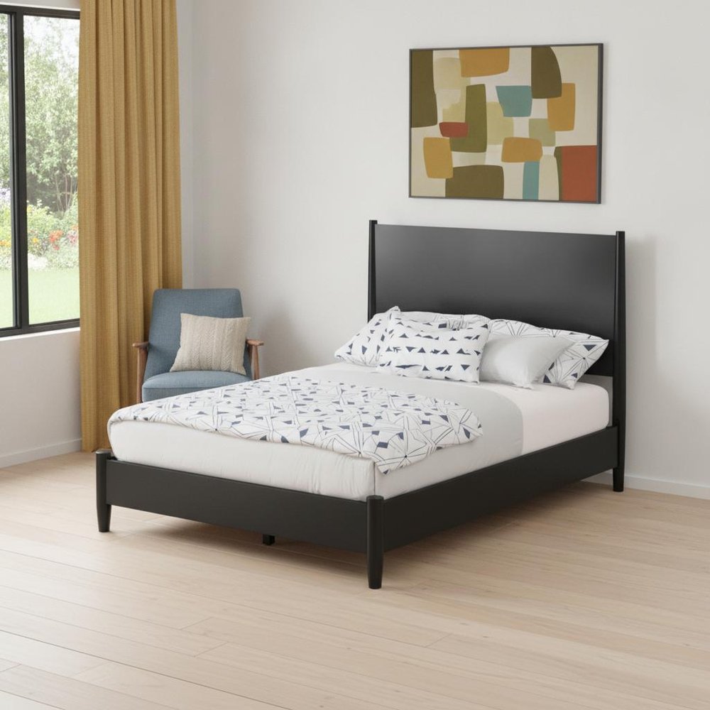 Black Solid Wood Full Bed Frame