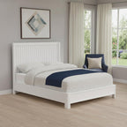 White Ribbed Texture Solid Wood Queen Bed Frame
