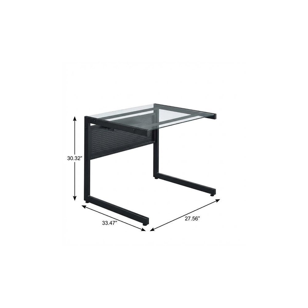 33" Clear and Black Glass and Stainless Steel Writing Desk