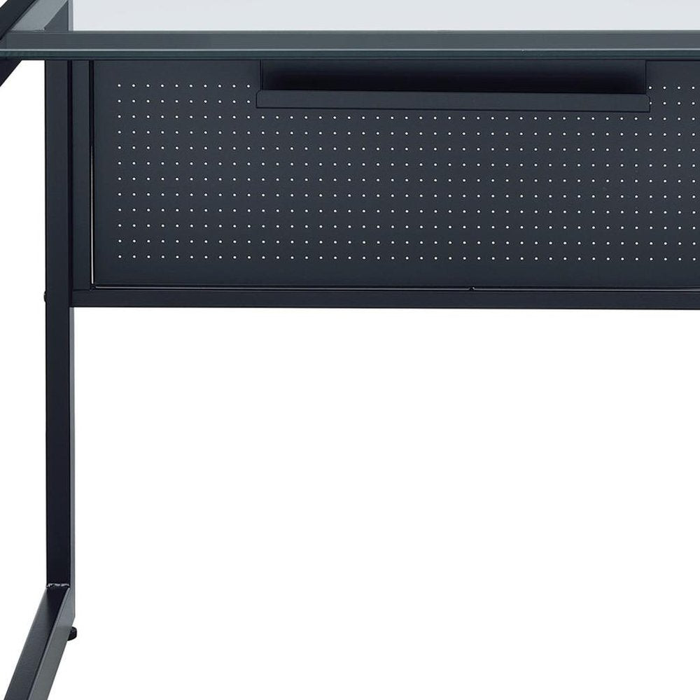 33" Clear and Black Glass and Stainless Steel Writing Desk