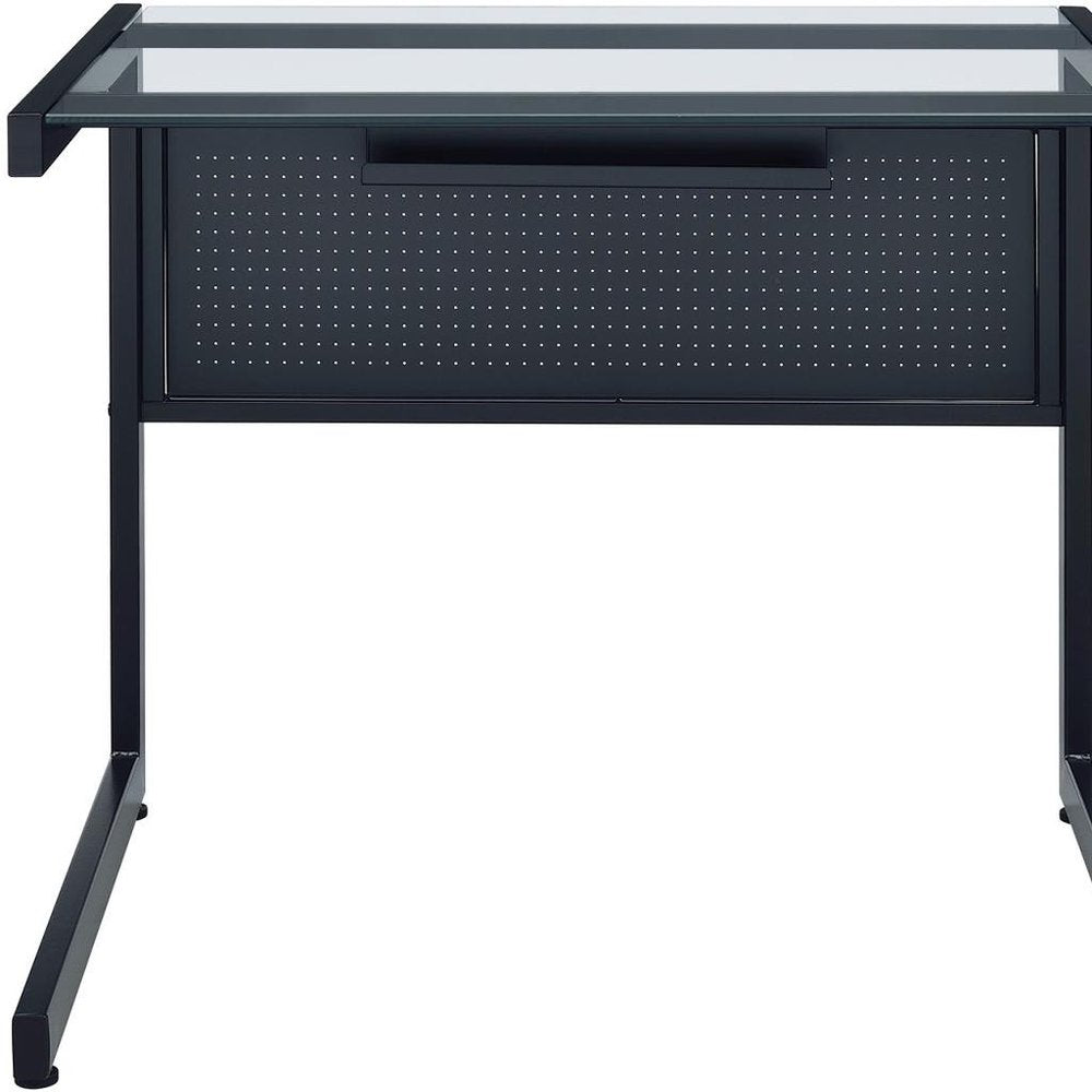 33" Clear and Black Glass and Stainless Steel Writing Desk
