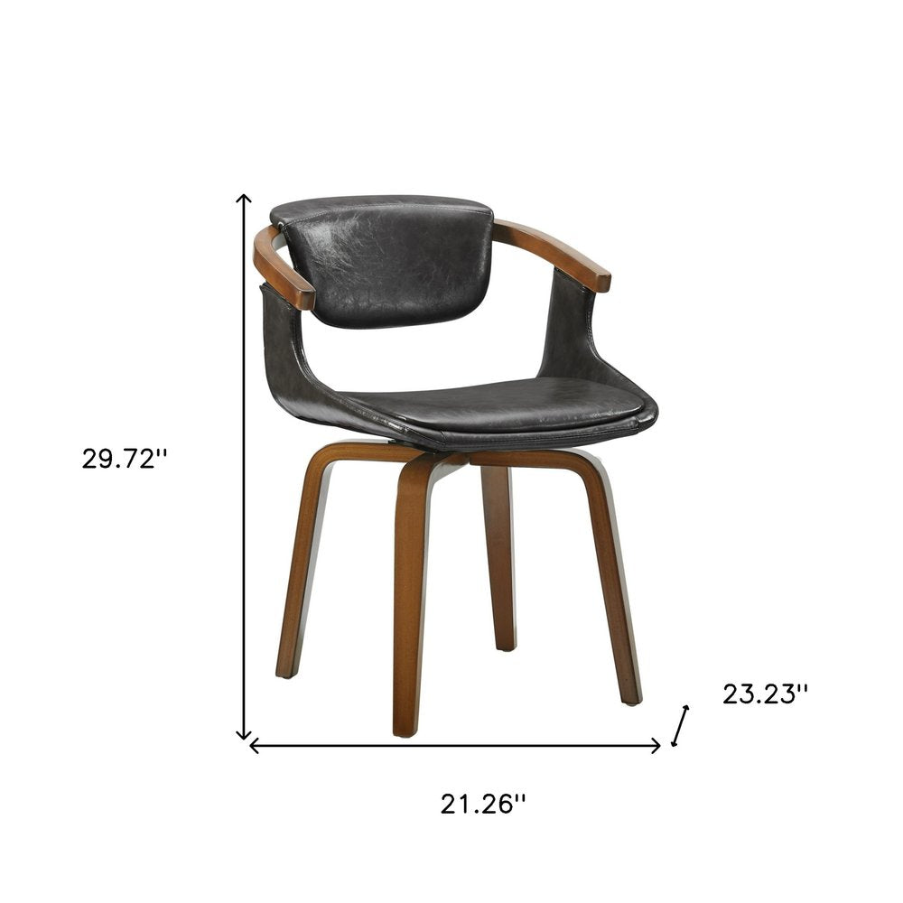 Gray and Brown Upholstered Faux Leather Dining Arm Chair
