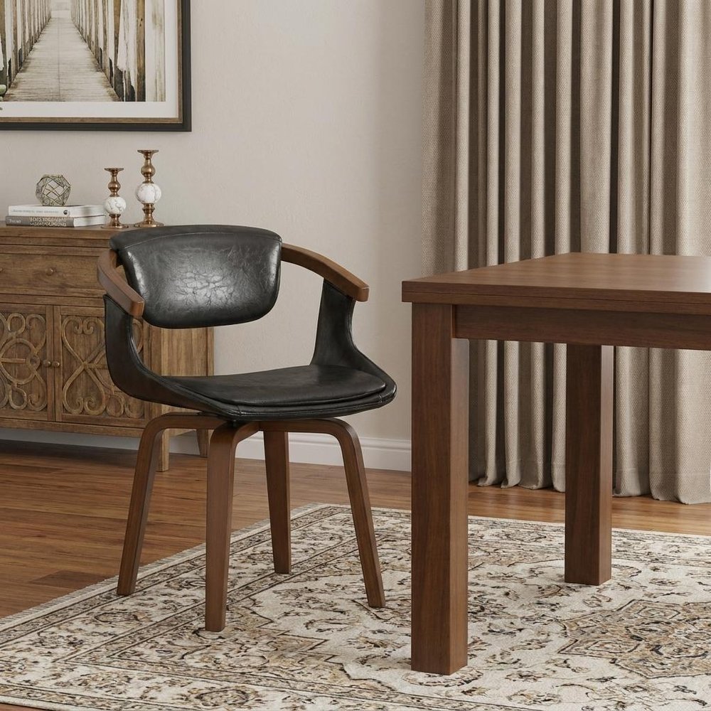 Gray and Brown Upholstered Faux Leather Dining Arm Chair