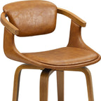 Brown And Natural Upholstered Faux Leather Dining Arm Chair