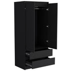 71" Black Wood Two Drawer Combo Dresser