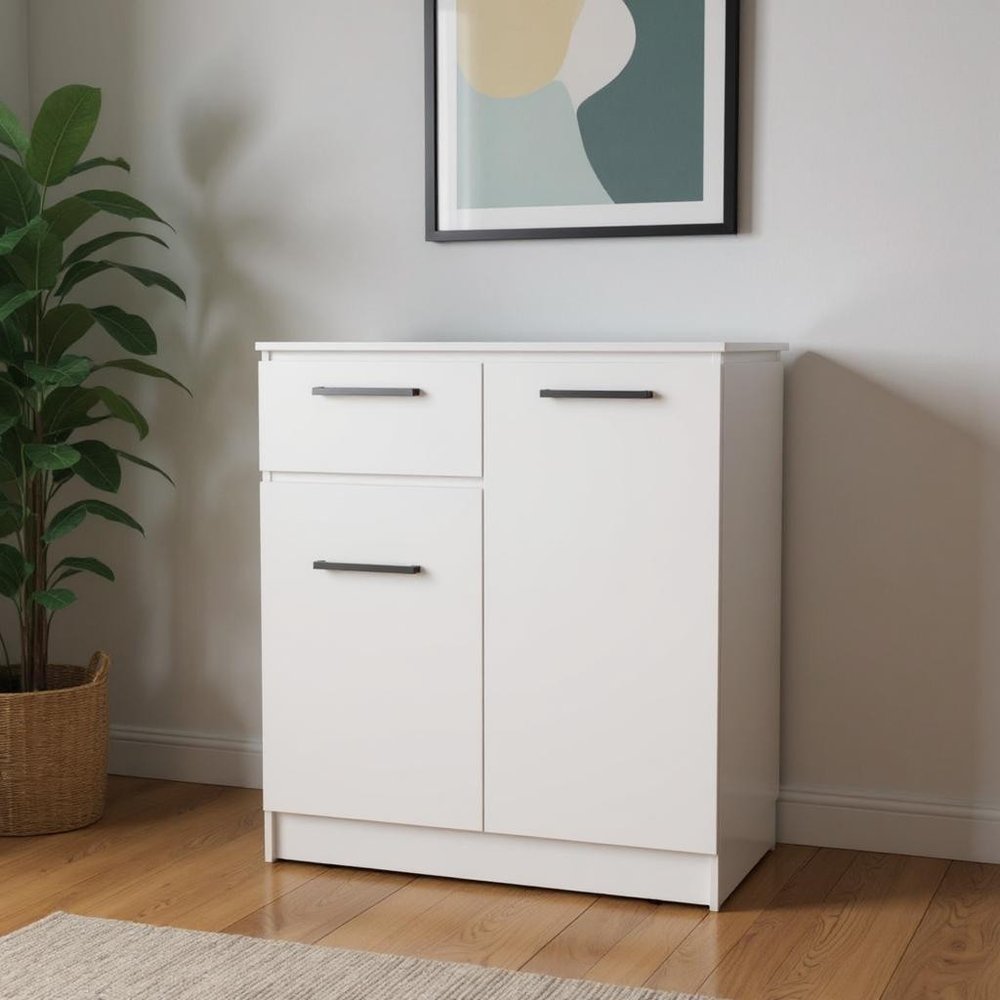 37" White Wood Accent Cabinet With Two Doors And One Drawer