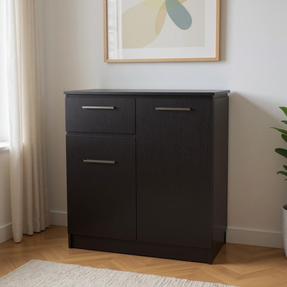 37" Black Wood Accent Cabinet With Two Doors And One Drawer