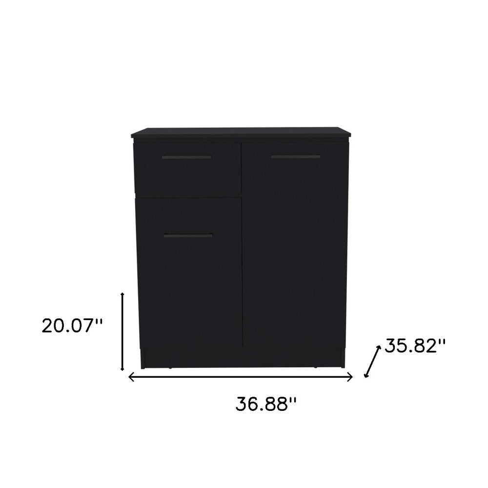 37" Black Wood Accent Cabinet With Two Doors And One Drawer