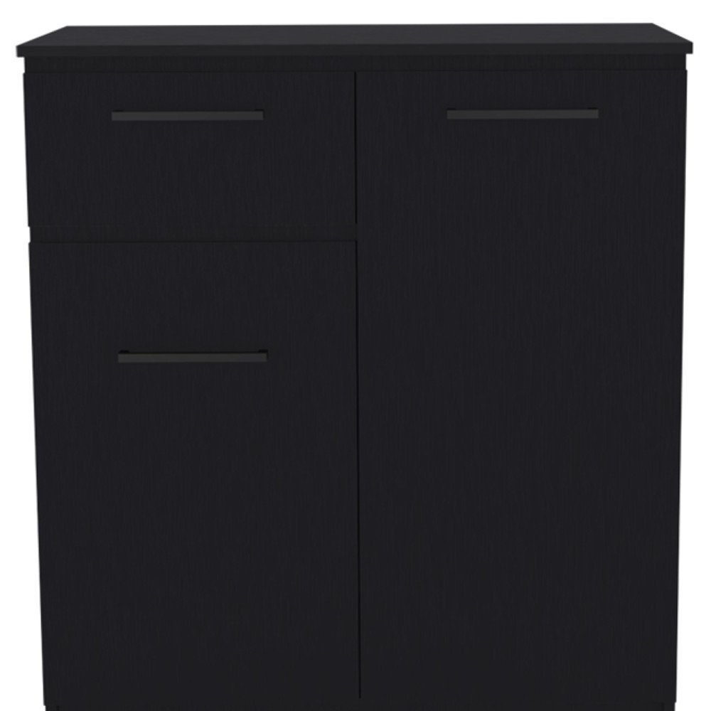 37" Black Wood Accent Cabinet With Two Doors And One Drawer