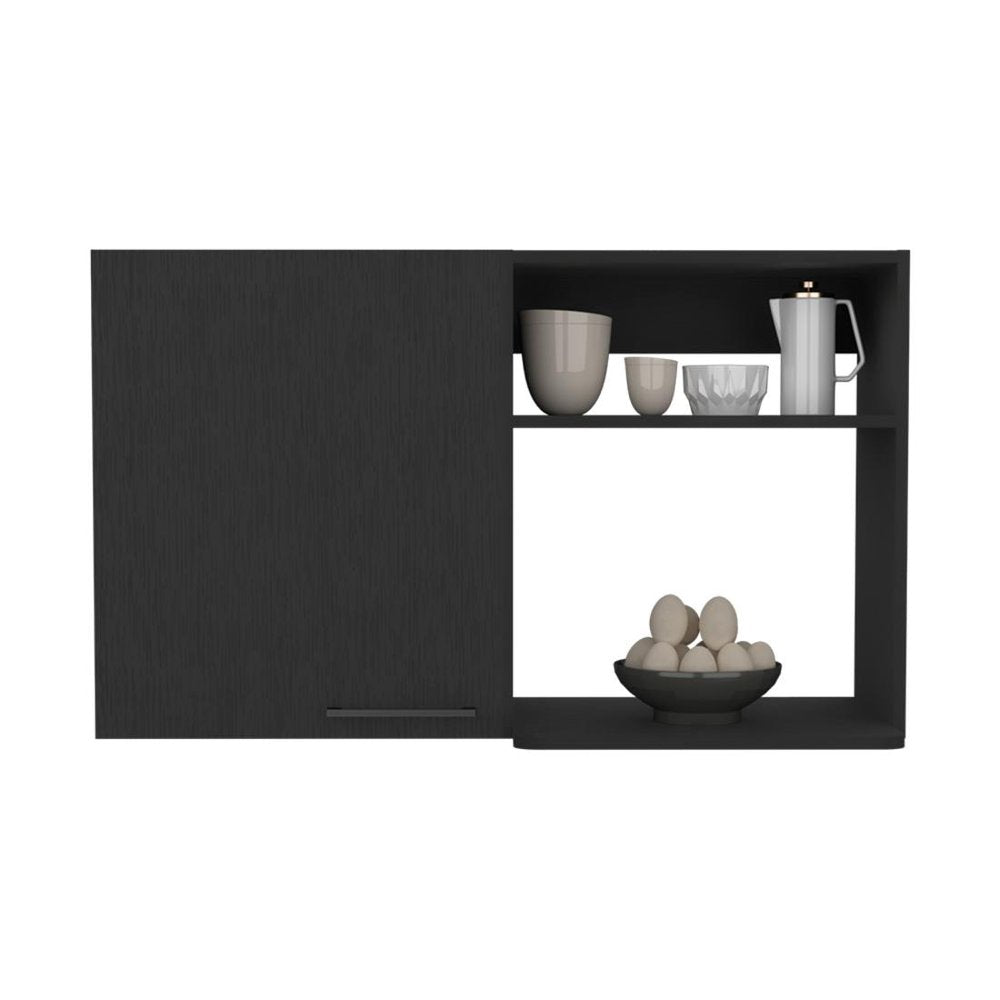 39" Black Wood Wall Mounted Accent Cabinet With Single Door