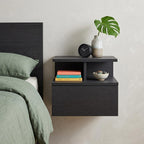 14" Black Wood One Drawer Floating Nightstand