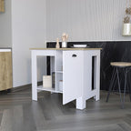 White and Natural 35" Kitchen Island With Storage