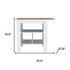 35" Natural and White Wood Kitchen Island With Storage