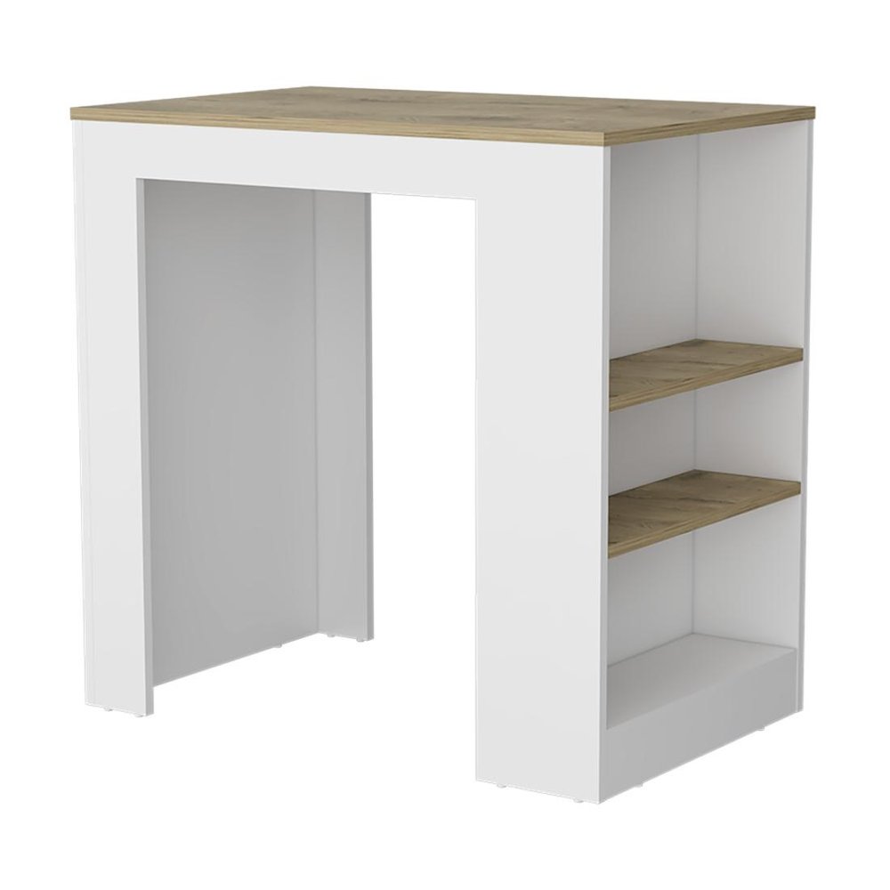 36" Oak and White Wood Kitchen Island With Storage