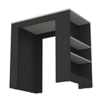 36" Gray and Black Faux Marble and Wood Kitchen Island With Storage