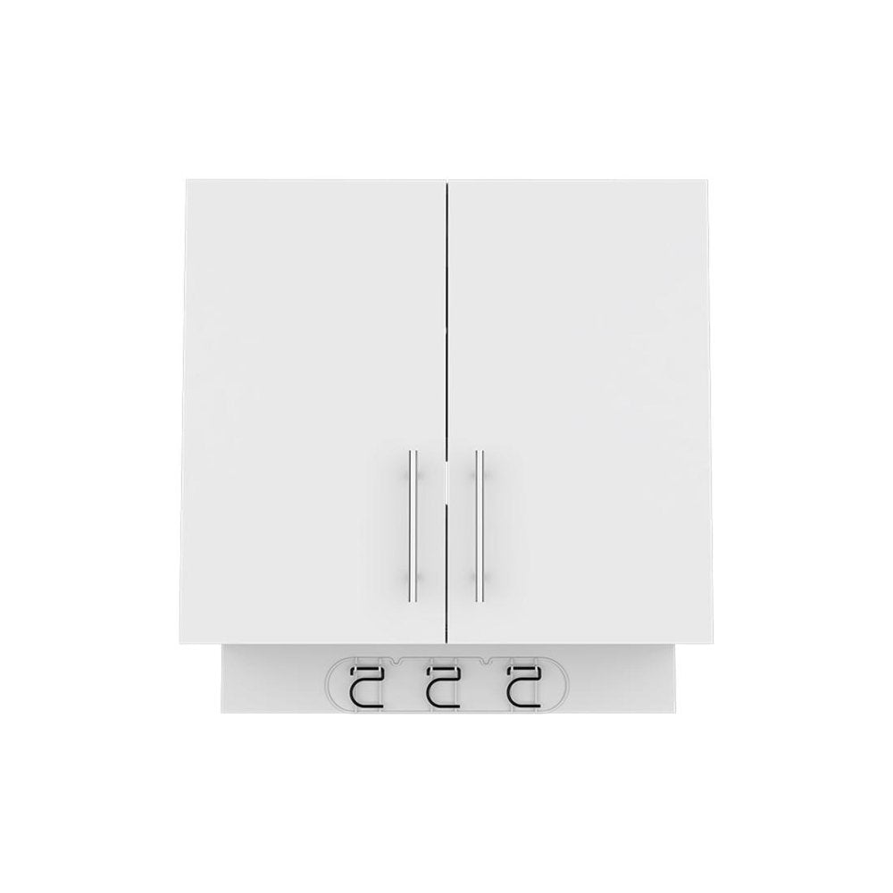 26" White Wood Wall Mounted Utlity Cabinet With Two Doors