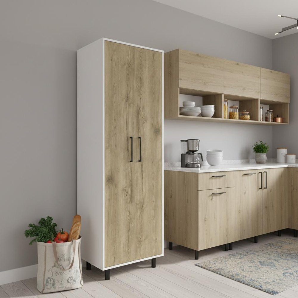 71" Beige Wood Two Door Pantry Or Storage Closet