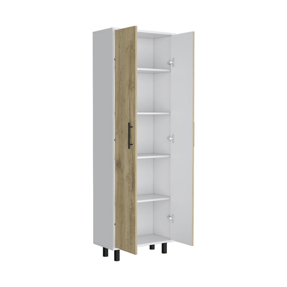 71" Beige Wood Two Door Pantry Or Storage Closet