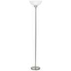70" Nickel Metal Torchiere Floor Lamp With White Glass Dome Shade