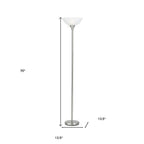 70" Nickel Metal Torchiere Floor Lamp With White Glass Dome Shade