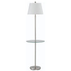 60" Nickel Metal Tray Table Floor Lamp With White Fabric Square Shade