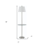 60" Nickel Metal Tray Table Floor Lamp With White Fabric Square Shade