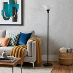 71" Black Torchiere Floor Lamp With Black Glass Dome Shade